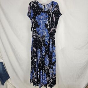 Free People First Kiss Maxi Dress Women's M/L Botanical Night Floral Blue Alter